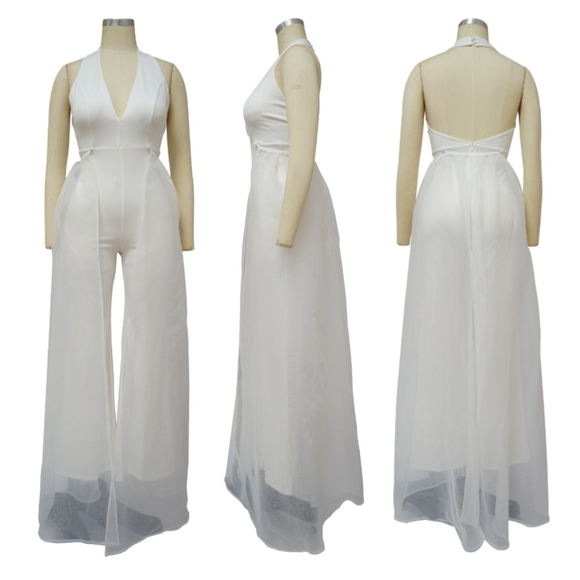 Fashion White Jumpsuit new size S, XL Available Strech Material. With Mesh skirt - Picture 4 of 13
